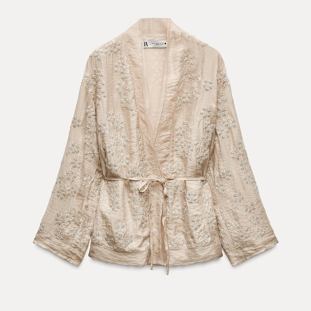 Zara Embroidered Beaded Kimono Top